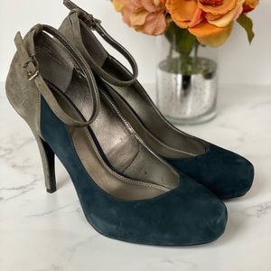 Kelly & Katie Navy Blue and Grey Suede Heels, Size 11